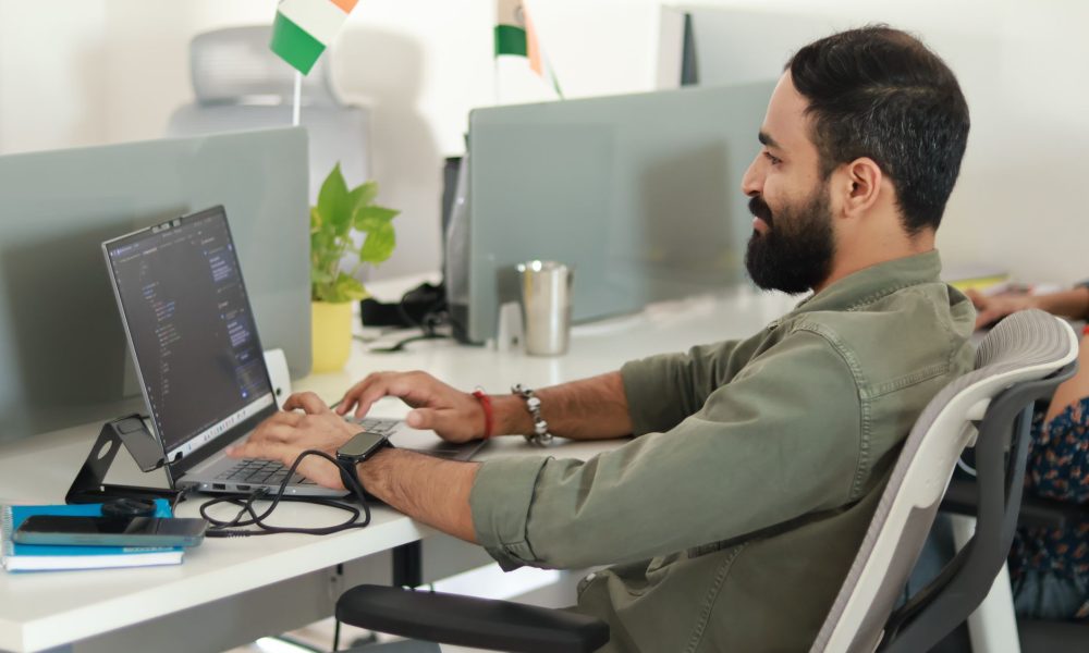 software developer working in modern office space
