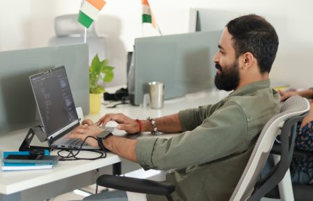 software developer working in modern office space